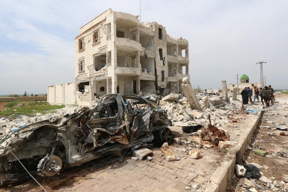 A building bombed by ISIS in northern Aleppo, Syria on April 8, 2015. Microwaves give the military the chance to take out enemy technology without damaging buildings or hurting people. (Zein al-Rifai/AFP/Getty Images)