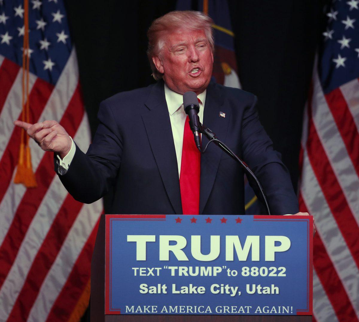 Republican presidential candidate Donald Trump at the Infinity Event Center in Salt Lake City on March 18, 2016. (George Frey/Getty Images)