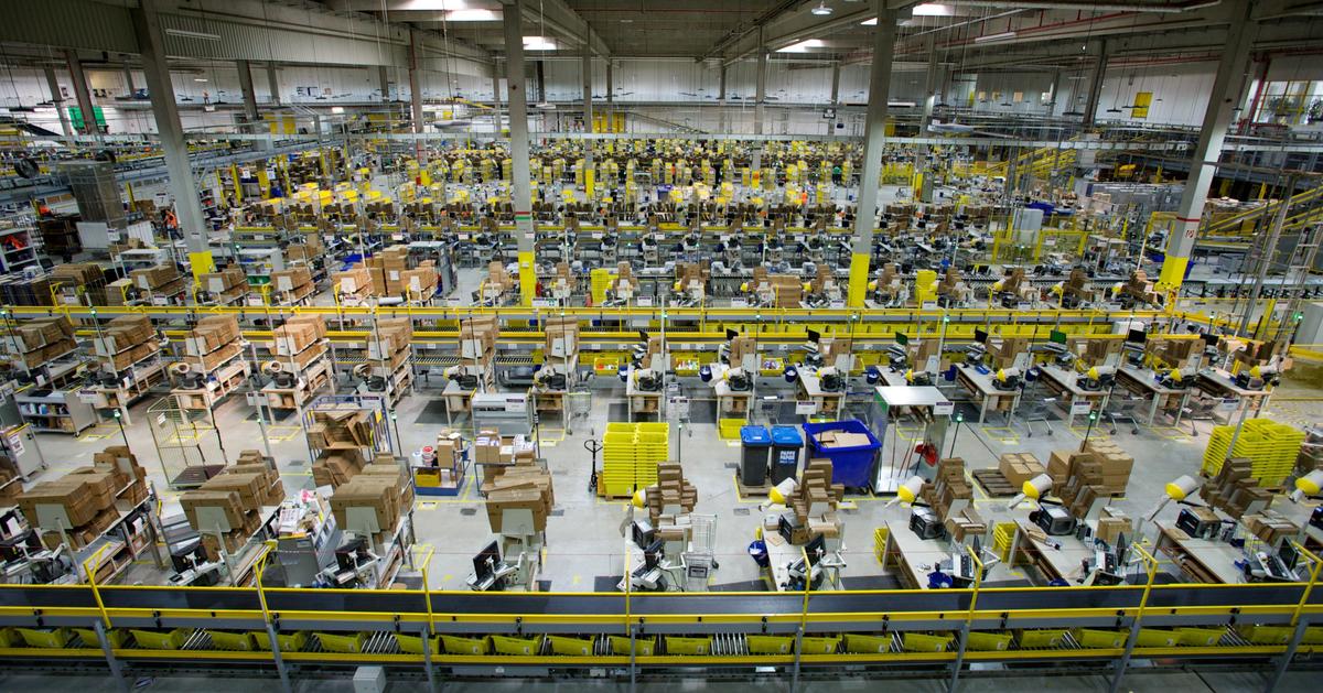 The hall of a logistics center of the online shopping company Amazon in Leipzig, Germany, on March 26, 2014. (Peter Endig/AFP/Getty Images)