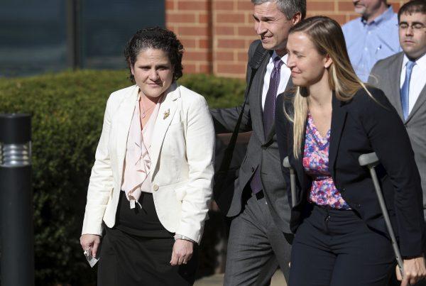University of Virginia administrator Nicole Eramo (L) leaves the federal courthouse in Charlottesville, Va., with attorney Libby Locke (R) on Nov. 4, 2016. A federal jury found Rolling Stone magazine defamed Eramo in a discredited story about gang rape at a fraternity house at the university. (Ryan M. Kelly /The Daily Progress via AP)