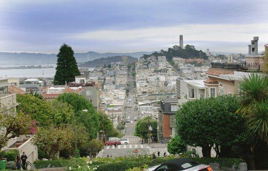 The view from the top of Lombard Street -- the "crookedest street in the world" towards Telegraph Hill. (Trevor Piper/Epoch Times)
