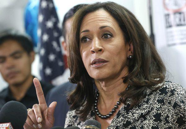 File photo showing then Senator-elect Kamala Harris speaking with immigrant families and their advocates in Los Angeles, Calif., on Nov. 10, 2016. (AP Photo/Nick Ut)