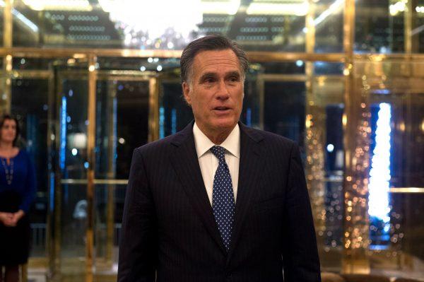 Mitt Romney speaks to the media after meeting with US President-elect Donald Trump at Trump International Hotel and Tower in New York on Nov. 29, 2016. (BRYAN R. SMITH/AFP/Getty Images)