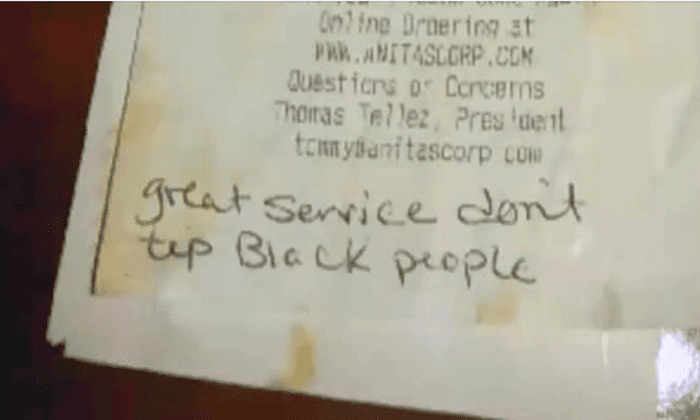 Black Waitress Finds Racist Note on Customer Receipt