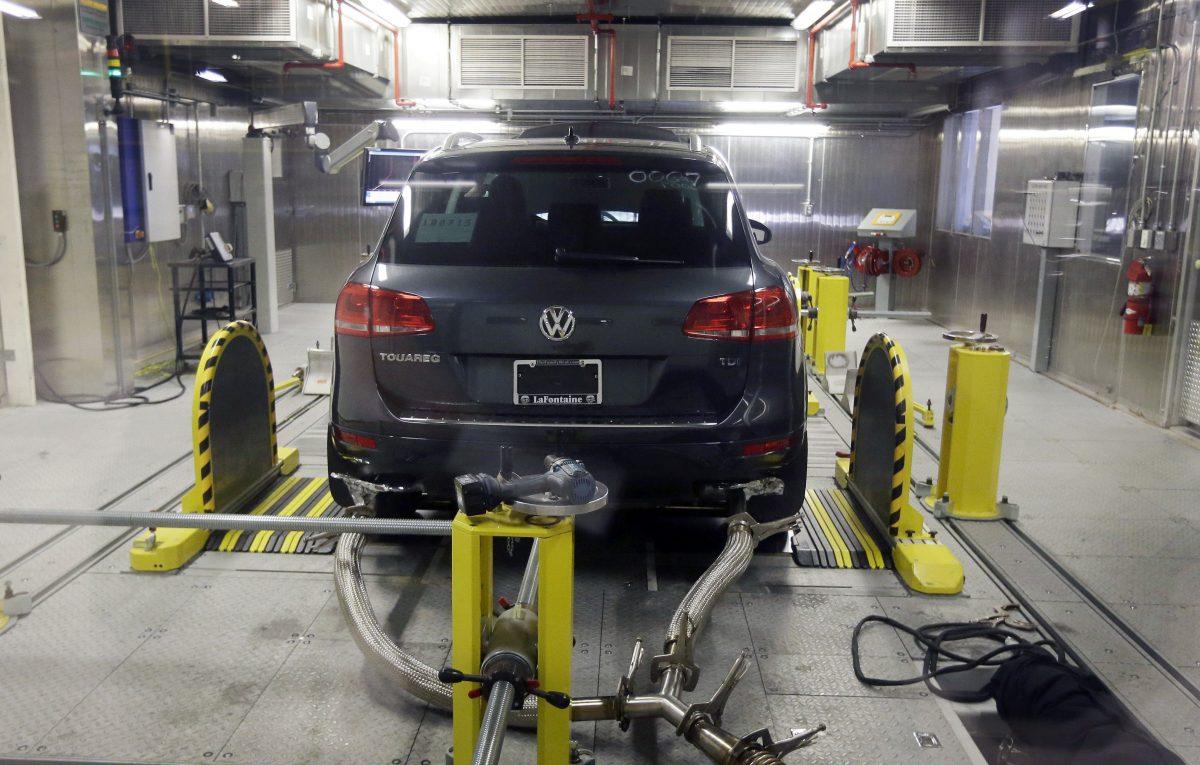 A Volkswagen Touareg diesel is tested in the Environmental Protection Agency's cold temperature test facility in Ann Arbor, Mich., in this file photo. (AP Photo/Carlos Osorio)