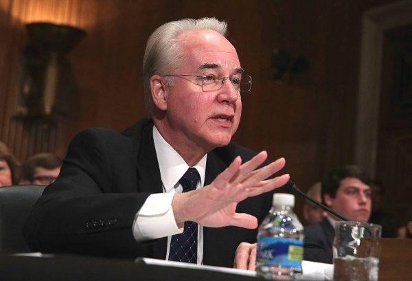 The then U.S. Health and Human Services Secretary Nominee Rep. Tom Price (R-Ga.) testifies during his confirmation hearing on Capitol Hill in Washington, D.C. on Jan. 17, 2017. (Alex Wong/Getty Images)