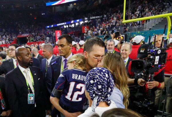 Tom Brady celebrates with wife Gisele Bundchen, daughter Vivian Brady and mother Galynn Brady after the New England Patriots defeated the Atlanta Falcons during Super Bowl 51 at NRG Stadium in Houston, Texas, on Feb. 5, 2017. (Photo by Kevin C. Cox/Getty Images)