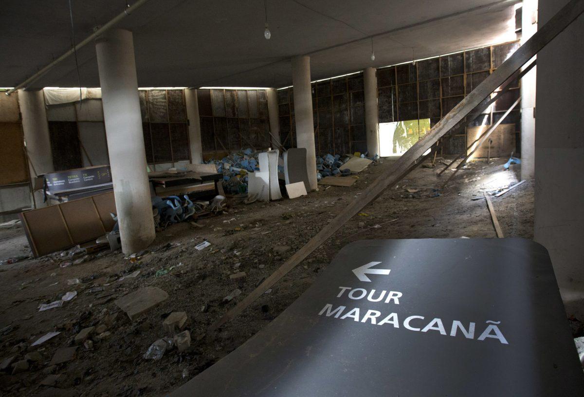 This Feb. 2, 2017 photo shows the inside of Maracana stadium in Rio de Janeiro, Brazil. The stadium was renovated for the 2014 World Cup at the cost of about $500 million, and largely abandoned after the Olympics and Paralympics, then hit by vandals who ripped out thousands of seats and stole televisions. (AP Photo/Silvia Izquierdo)