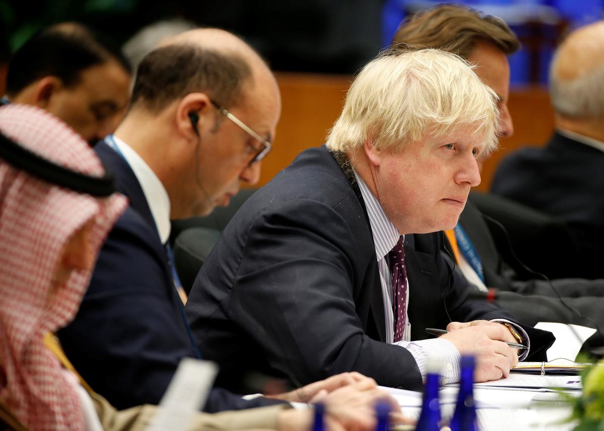 British Foreign Minister Boris Johnson listens to remarks at the morning ministerial plenary for the Global Coalition working to Defeat ISIS at the State Department in Washington on March 22, 2017. (REUTERS/Joshua Roberts)