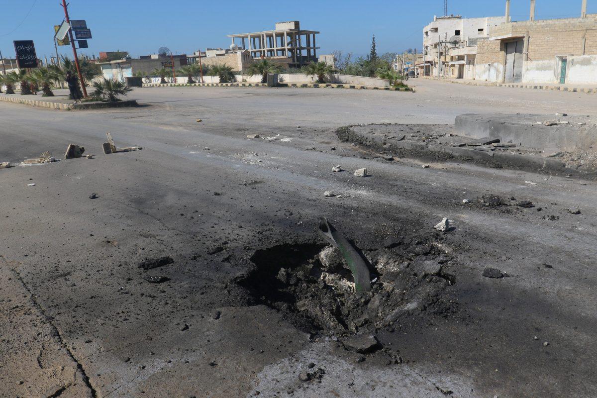A crater is seen at the site of an airstrike, after what rescue workers described as a suspected gas attack in the town of Khan Sheikhoun in rebel-held Idlib, Syria on April 4, 2017. (REUTERS/Ammar Abdullah)