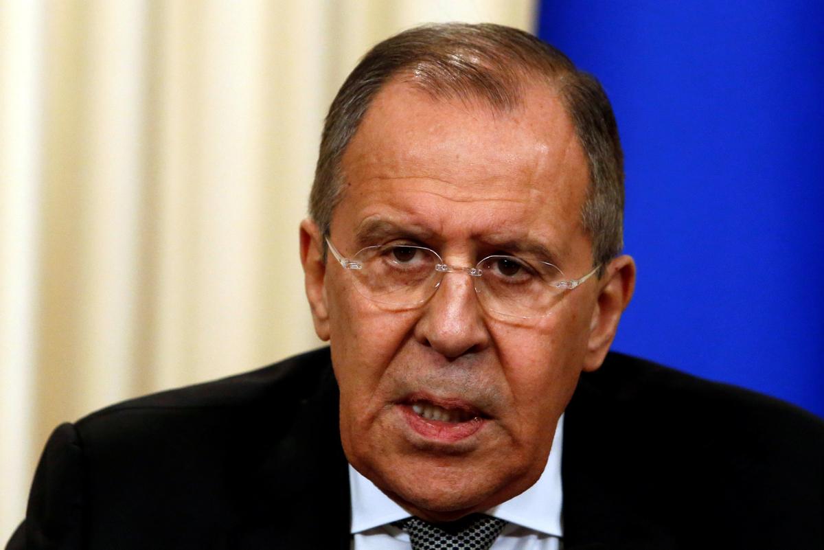 Russian Foreign Minister Sergei Lavrov during a news conference in Moscow, Russia on April 12, 2017. (REUTERS/Sergei Karpukhin)
