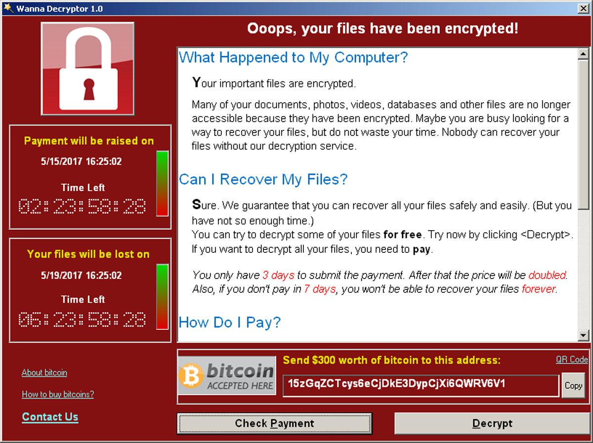 A screenshot shows a WannaCry ransomware demand, provided by cybersecurity firm Symantec, in Mountain View, Calif., on May 15, 2017. (Courtesy of Symantec/Handout via REUTERS)