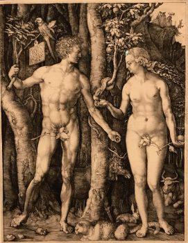 "Adam and Eve," 1504, by Albrecht Dürer (1471–1528). Engraving, The Frick Collection; Henry Clay Frick Bequest. (Milene Fernandez/The Epoch Times)