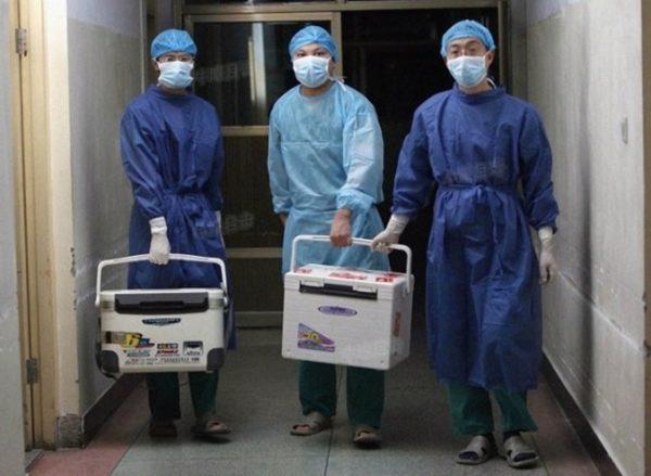 Chinese doctors carry organs for transplant surgery in 2012. (Screenshot/Sohu.com)