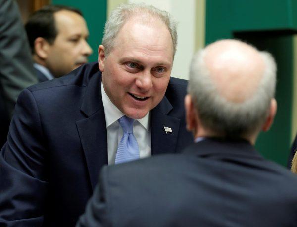 House Majority Whip Steve Scalise (R-LA) speaks with Peter Welch (D-VT) on Capitol Hill in Washington on March 8, 2017. (Joshua Roberts/Reuters)