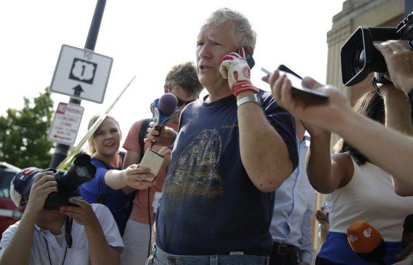 Rep. Mo Brooks (R-AL) talks to reporters after a gunman opened fire on Republican members of Congress during a baseball practice near Washington in Alexandria, Virginia, on June 14, 2017. (REUTERS/Joshua Roberts)