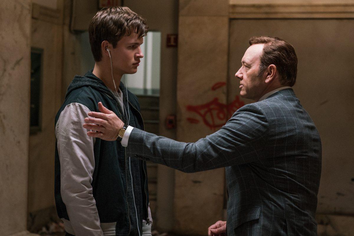 (L–R) Doc (Kevin Spacey) and Baby (Ansel Elgort). Doc tells Baby he has another job for him in TriStar Pictures's "Baby Driver." (Sony Pictures Entertainment Inc.)