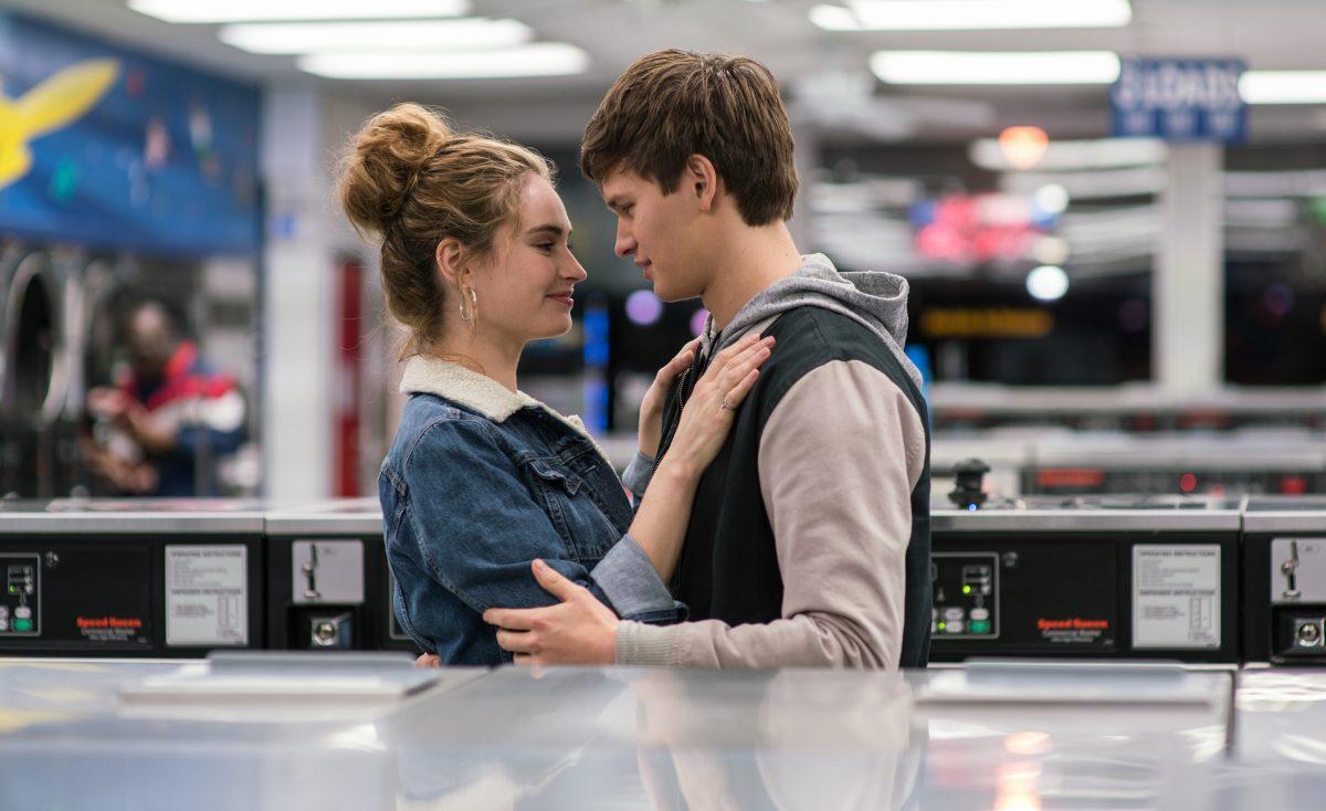(L–R) Debora (Lily James) and Baby (Ansel Elgort) have a first date doing Debora's laundry in TriStar Pictures's "Baby Driver." (Sony Pictures Entertainment Inc.)