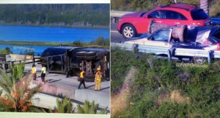 Huge Pipe Crushes Van on Florida Highway, Driver Survives