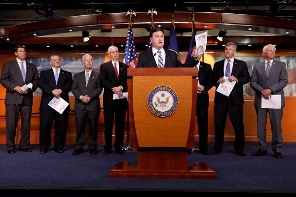 Rep. Todd Rokita (R-Ind.) announces the 2018 budget blueprint during a press conference on Capitol Hill in Washington on July 18, 2017. (Aaron P. Bernstein/Reuters)