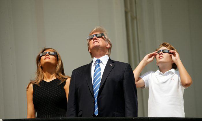 President Donald Trump Watches the Eclipse at the White House