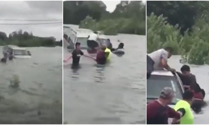 Video: Texans Form Human Chain to Rescue Elderly Man From Floodwaters