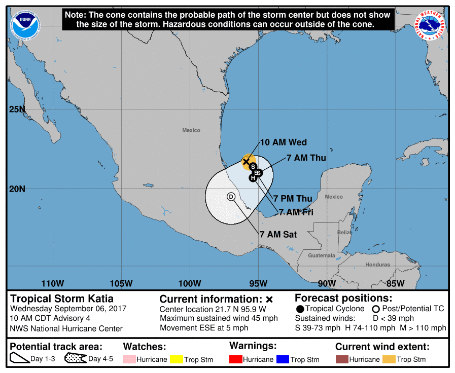 Tropical Storm Katia Upgraded to Hurricane Katia