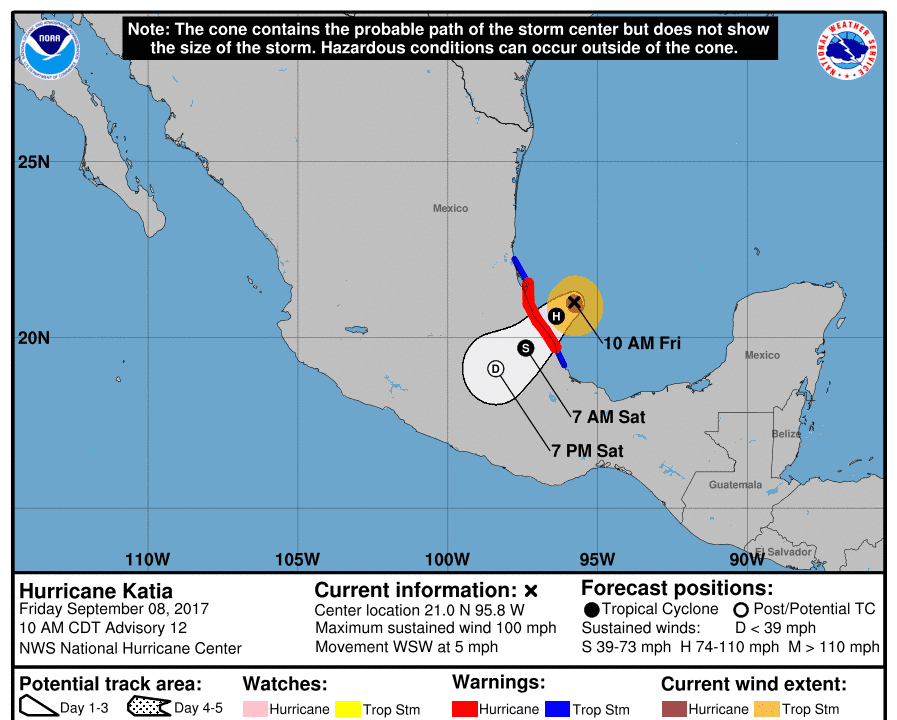 Hurricane Katia Is Now Category 2, Heading to Mexico