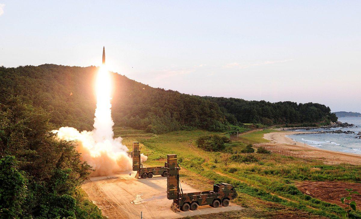 In this handout photo released by the South Korean Defense Ministry, South Korea's Hyunmu-2 ballistic missile is fired during an exercise aimed to counter North Korea's nuclear test on the east coast of South Korea on Sept. 4, 2017. (South Korean Defense Ministry via Getty Images)