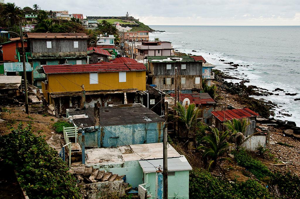  An historic shanty town overlooks the ocean at the San Juan National Historic Site in Old San Juan. Authorities in Puerto Rico are urging residents of poorly made houses to evacuate as Hurricane Maria sets a collision course with the U.S. island territory. (Eric Pancer/Wikimedia Commons)