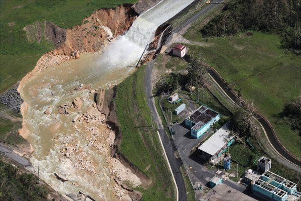 An aerial view shows the damage to the Guajataca dam. (Reuters/Alvin Baez)