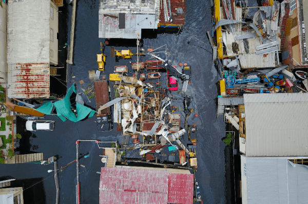An aerial view shows the flooded neighborhood of Juana Matos in the aftermath of Hurricane Maria in Catano, Puerto Rico, on Sept. 22, 2017. (RICARDO ARDUENGO/AFP/Getty Images)