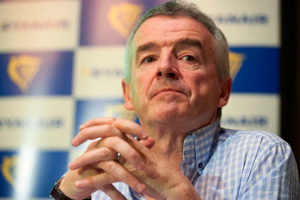 Ryanair CEO Michael O'Leary speaks during a press conference in London on August 2, 2017. (NIKLAS HALLE'N/AFP/Getty Images)