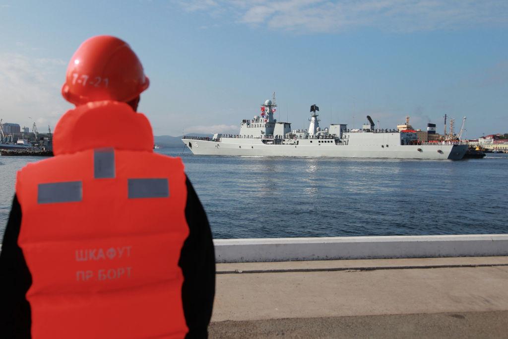 A 051C missile destroyer of China's People's Liberation Army Navy arrives in the Russian port city of Vladivostok located near the North Korean border on September 18, 2017. China and Russia conducted the joint naval exercise in seas adjacent to the Korean peninsula last week. (STR/AFP/Getty Images)