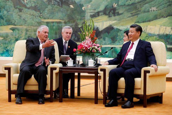 Secretary of State Rex Tillerson (L) meets with Chinese leader Xi Jinping during a meeting in Beijing on Sept. 30, 2017. (ANDY WONG/AFP/Getty Images)