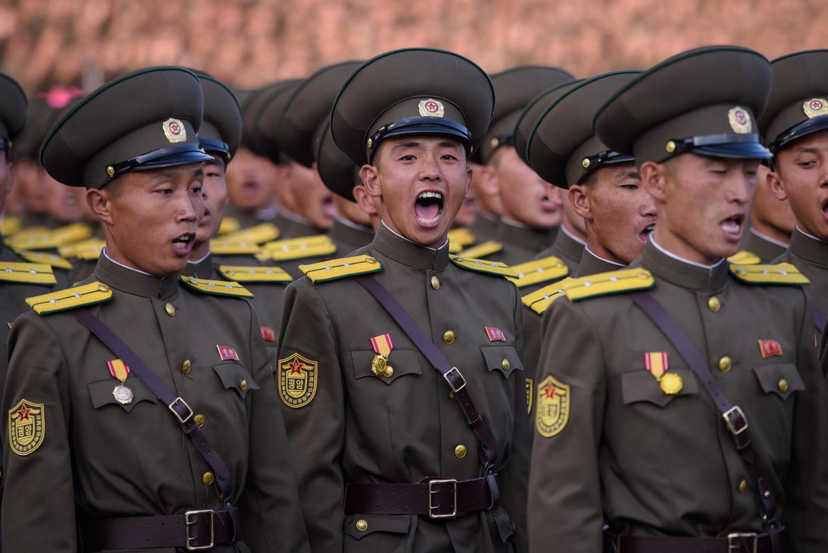 North Korean soldiers participate in a mass military parade at Kim Il Sung square in Pyongyang on Oct. 10, 2015. (ED JONES/AFP/Getty Images)