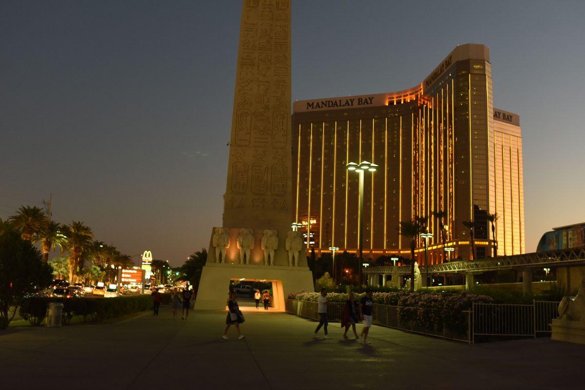 The Mandalay Bay Hotel and Casino, that Stephen Paddock fired from, is seen in the evening in thein Las Vegas, Nevada on October 4, 2017.<br/>(ROBYN BECK/AFP/Getty Images)