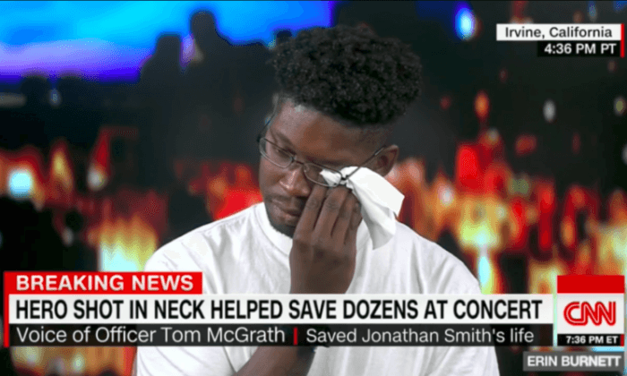 Vegas Hero Chokes Up in Tears When Cop Who Saved His Life Comes on Air