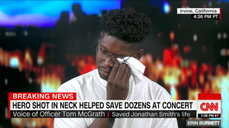 Vegas Hero Chokes Up in Tears When Cop Who Saved His Life Comes on Air