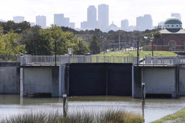 The end of the London Avenue pump station is seen with the city skyline in the background as the city prepares for tropical storm Nate in New Orleans, Louisiana, U.S., October 6, 2017. (Reuters/Jonathan Bachman)