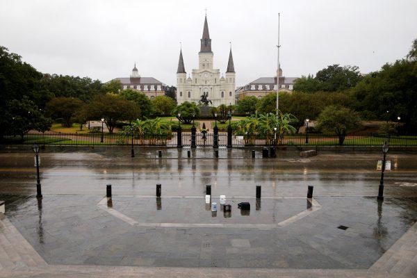Jackson Square is seen empty in the French Quarter as Hurricane Nate approaches the U.S. Gulf Coast in New Orleans, Louisiana, U.S. on October 7, 2017. (Reuters/Jonathan Bachman)
