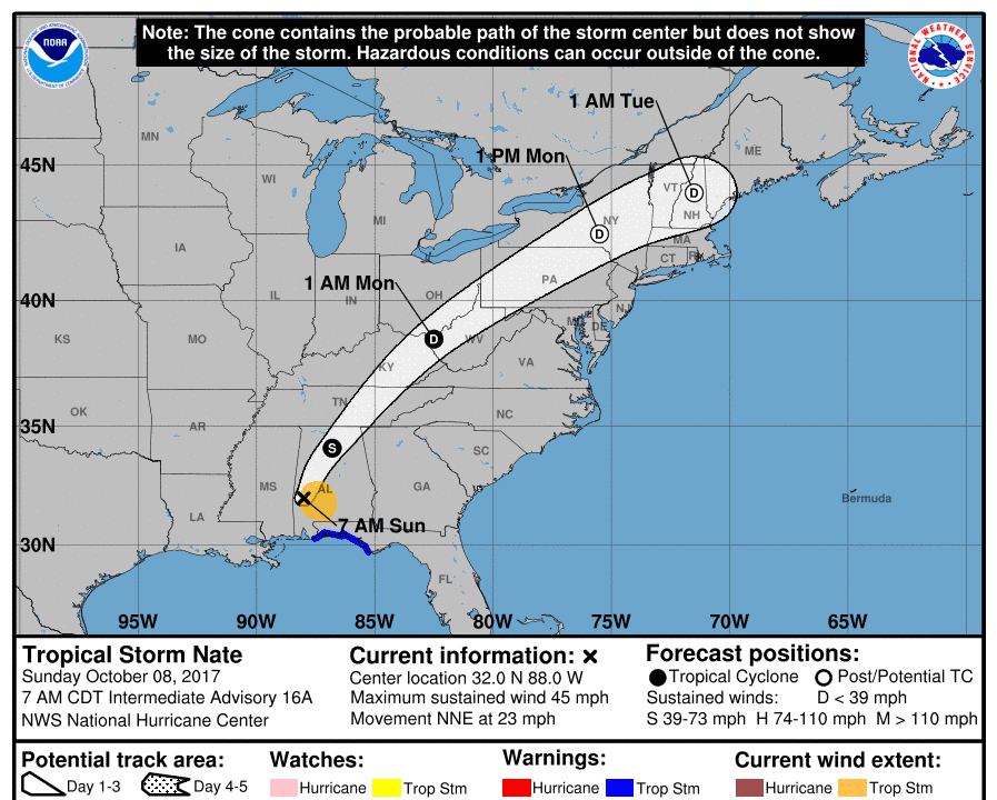 Tropical Storm Nate Hits Mississippi, Passes Through Alabama as Tropical Depression