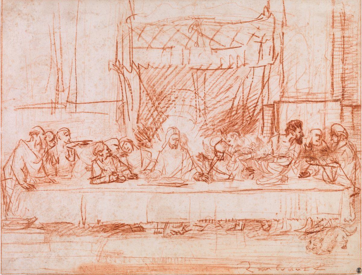 "The Last Supper, after Leonardo da Vinci," 1634–35 by Rembrandt van Rijn (1606–1669). Red chalk, The Metropolitan Museum of Art, Robert Lehman Collection, 1975. (The Metropolitan Museum of Art)