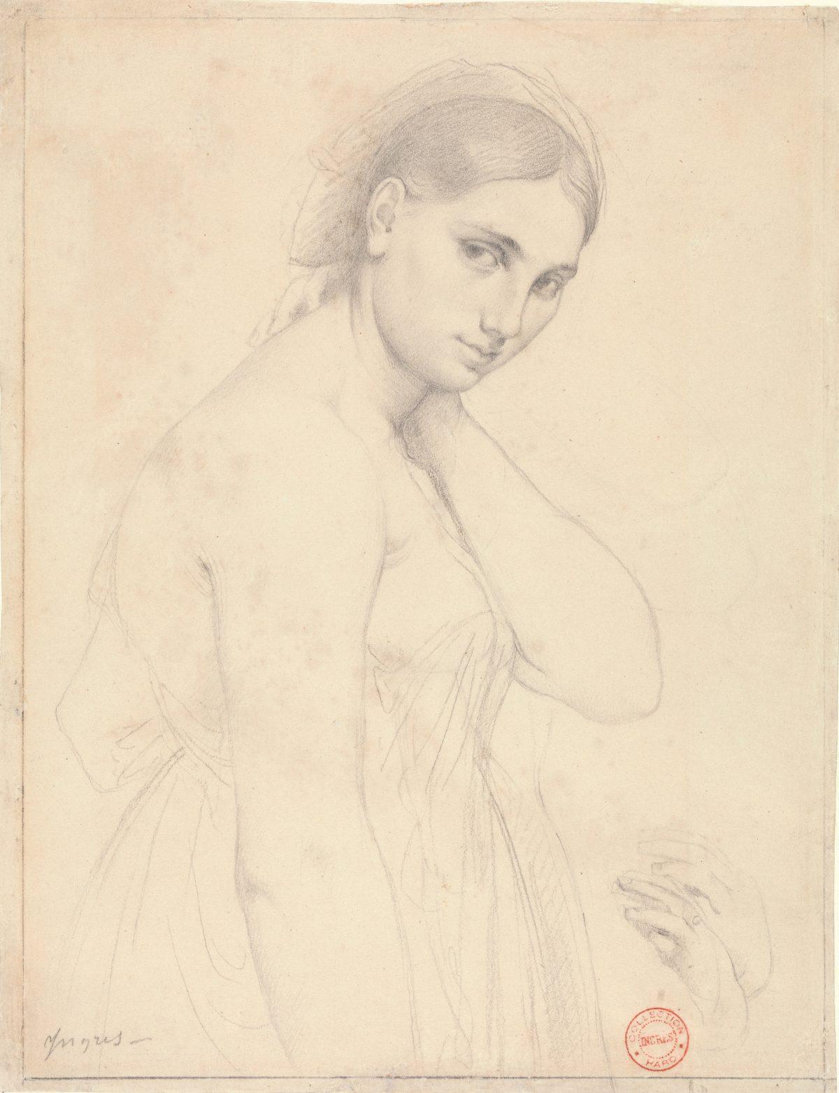Study for "Raphael and the Fornarina," circa 1814 by Jean Auguste Dominique Ingres (1780–1867).<br/>Graphite on white wove paper, The Metropolitan Museum of Art, Robert Lehman Collection, 1975. (The Metropolitan Museum of Art)