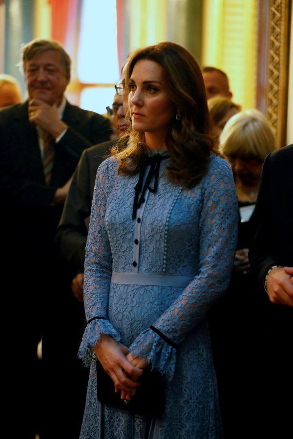 Catherine Duchess of Cambridge celebrates World Mental Health Day at Buckingham Palace in London, Britain on Oct. 10, 2017. (Reuters/ Heathcliff O’Malley/Pool)
