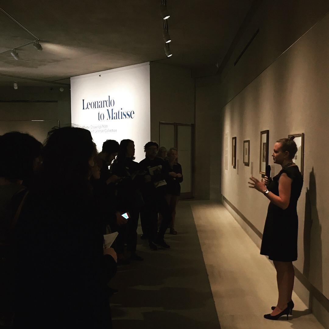 Alison Nogueira, associate curator of the Lehman Collection, talks about the Italian Renaissance drawings in the "Leonardo to Matisse, Master Drawings From the Robert Lehman Collection" in The Metropolitan Museum of Art on Oct. 2, 2017. (Milene Fernandez/The Epoch Times)