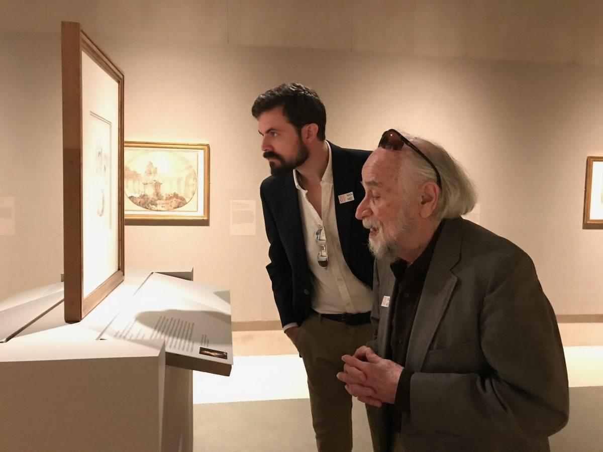 Artists Edmond Rochat (L) and Burton Silverman look at a drawing by Albrecht Dürer in the Robert Lehman Collection gallery in The Metropolitan Museum of Art on Oct. 4, 2017. (Milene Fernandez/The Epoch Times)