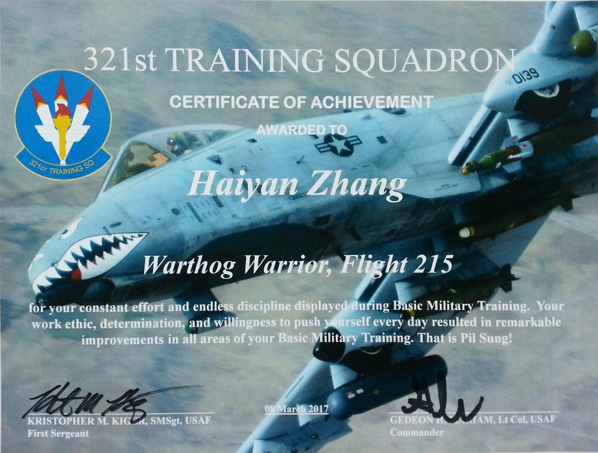 Haiyan Zhang is awarded as Warthog Warrior. (Provided by the author)