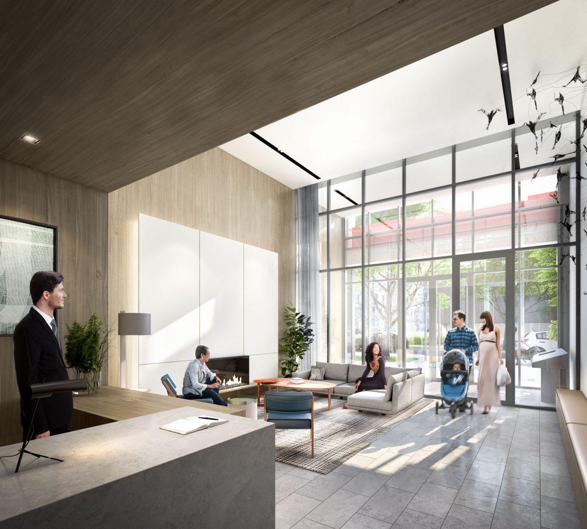 Rendering of the lobby in DuEast. (Courtesy of Daniels Corporation)