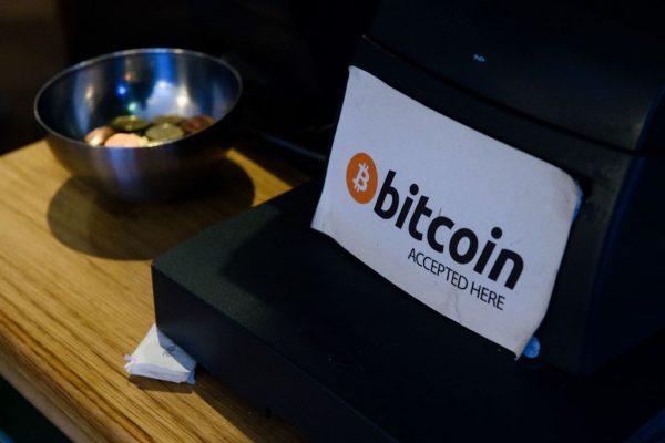 A coffee shop sign advertises that the digital currency bitcoin is accepted, in central Dublin on Feb. 23, 2016. (Leon Neal/AFP/Getty Images)